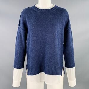 Size S Blue Cream Wool Cashmere Oversized Contrast Trim Faux Layer Pullover